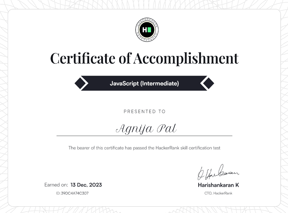 HackerRank JavaScript (Intermediate) Certificate